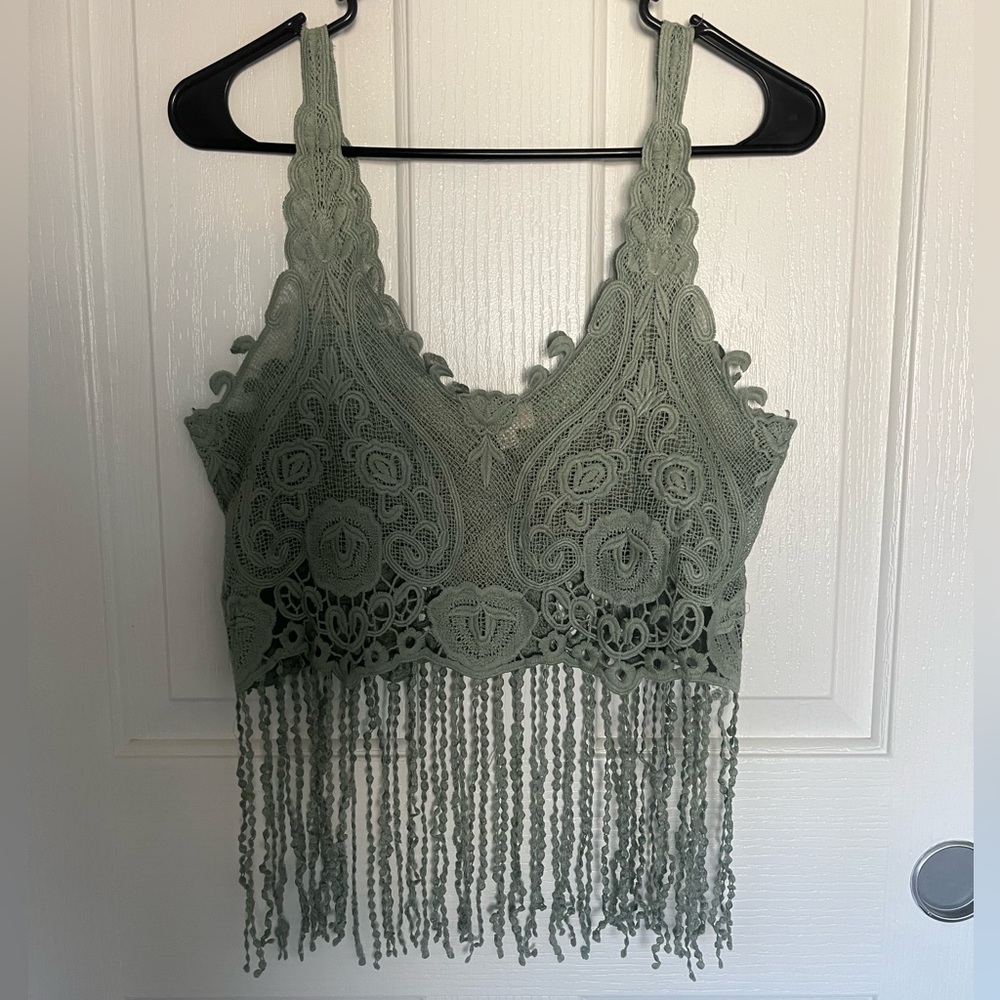 Umgee Lace Fringe Crop Top